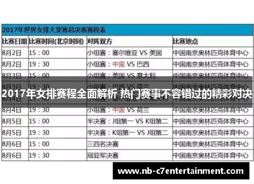 2017年女排赛程全面解析 热门赛事不容错过的精彩对决