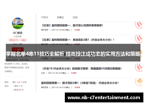 掌握北单4串11技巧全解析 提高投注成功率的实用方法和策略
