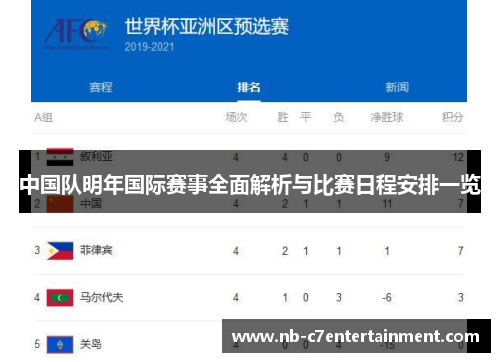中国队明年国际赛事全面解析与比赛日程安排一览
