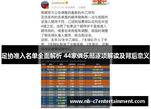 足协准入名单全面解析 44家俱乐部逐项解读及背后意义